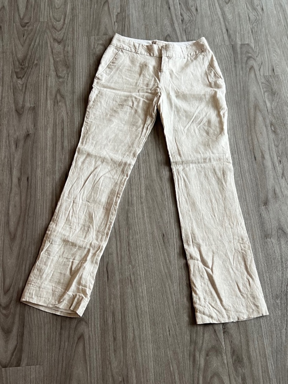 Banana Republic Linen Trousers/Pants (0, Women, Beige-White Striped, NWOT)